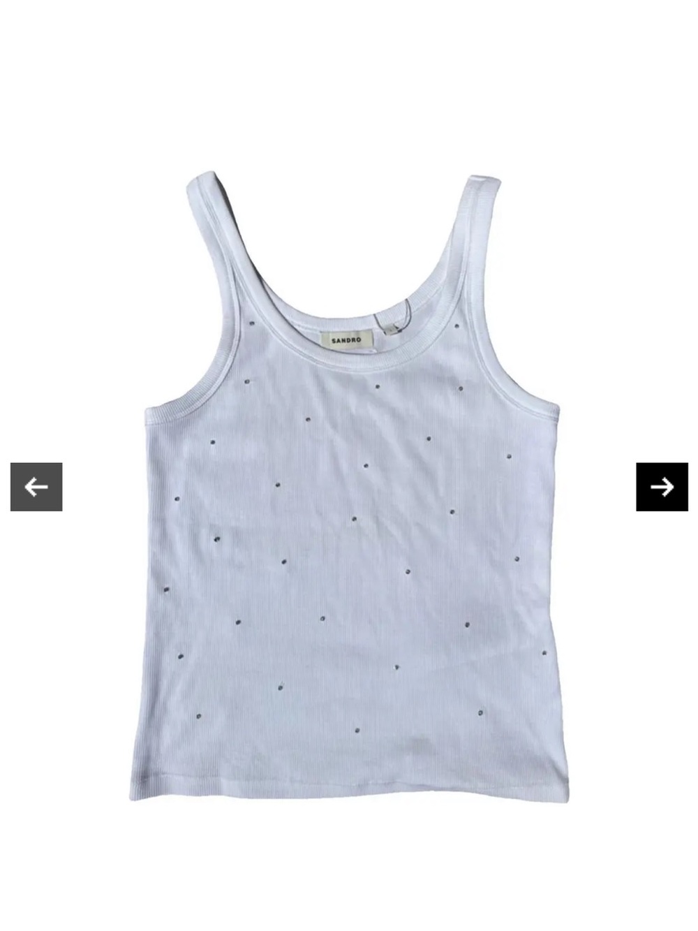 Sandro White Ribbed Tank with Rhinestone Embellishments